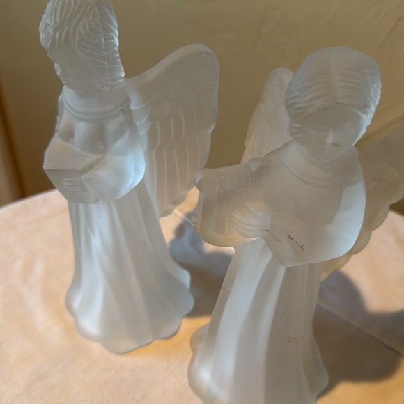 Set of 2 Frosted Christmas Angels Playing Harp Caroling Book Tea Light Decor - Picture 10 of 11